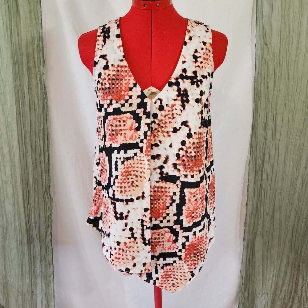 DKNYC White Black Sleeveless Summer Blouse Size  S